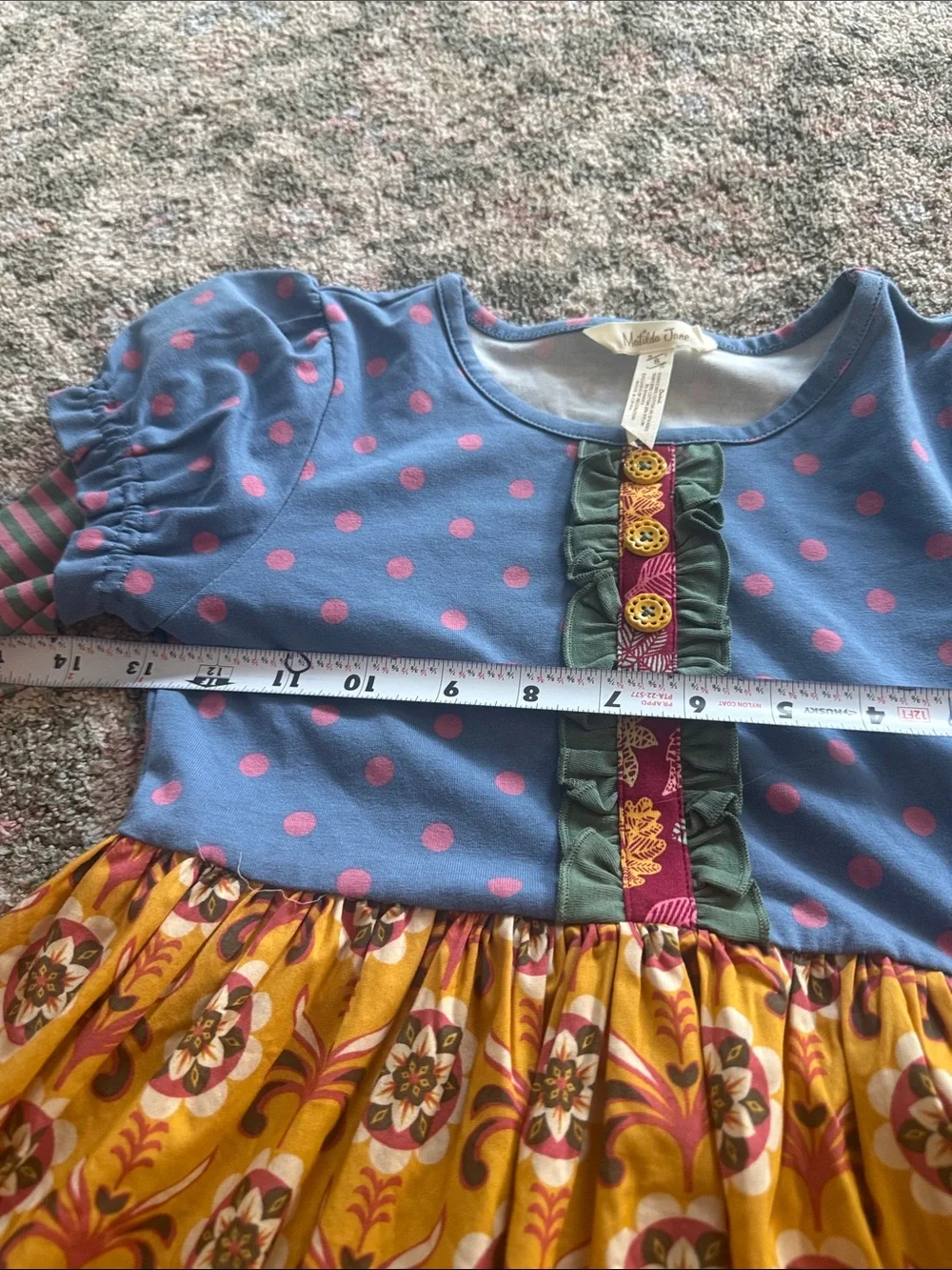 Matilda Jane Long-Sleeve Mixed-Print Dress in Blue, Pink & Mustard size 8